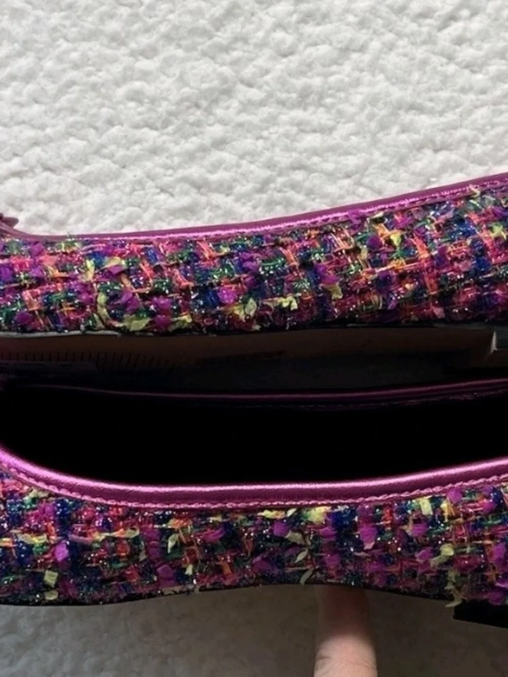 Kurt Geiger Metallic Fuchsia Tweed Ballet Flats with Gold Charm - Picture 4 of 7